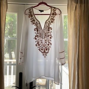 Off white sheer beach cover up with embroidery